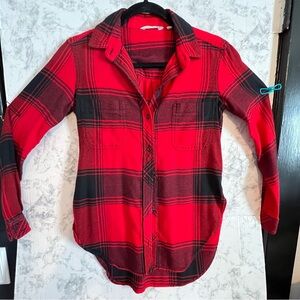 Ladies Athleta Shirt Size XXS Red/Black Buffalo Plaid Long Sleeve Super Soft‎